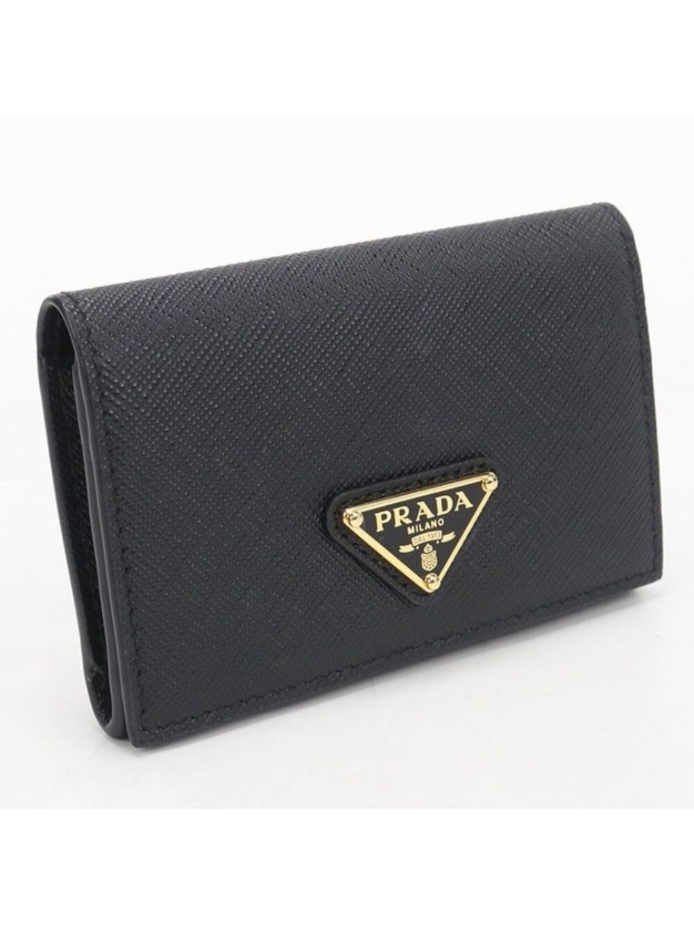 Prada Card Case Saffiano Triangle Business Calfskin